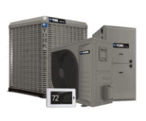 York HVAC products; AC, furnace, heat pump, thermostat.